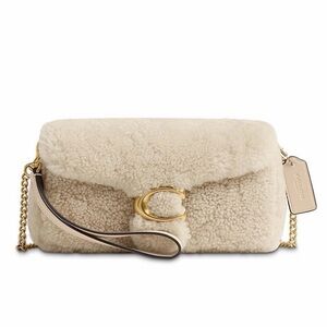 Coach Tabby Chain Crossbody Bag 19 Wristlet in Shearling Brass/Beige NWT